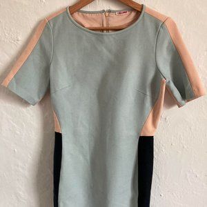 Club Monaco Sheath Work Dress w Navy / Blush Peach Pink / Baby Blue Color blocks